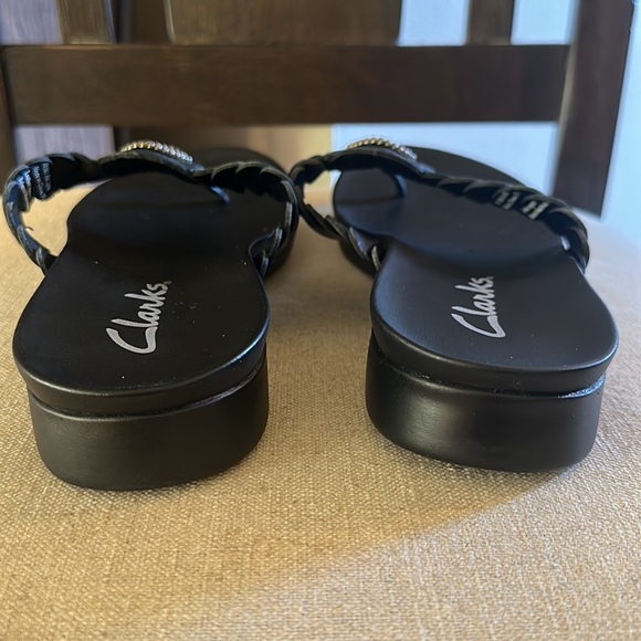 Clarks Women’s Leather Braided Slip On Sandals Flats Black Size 8 - Picture 7 of 8
